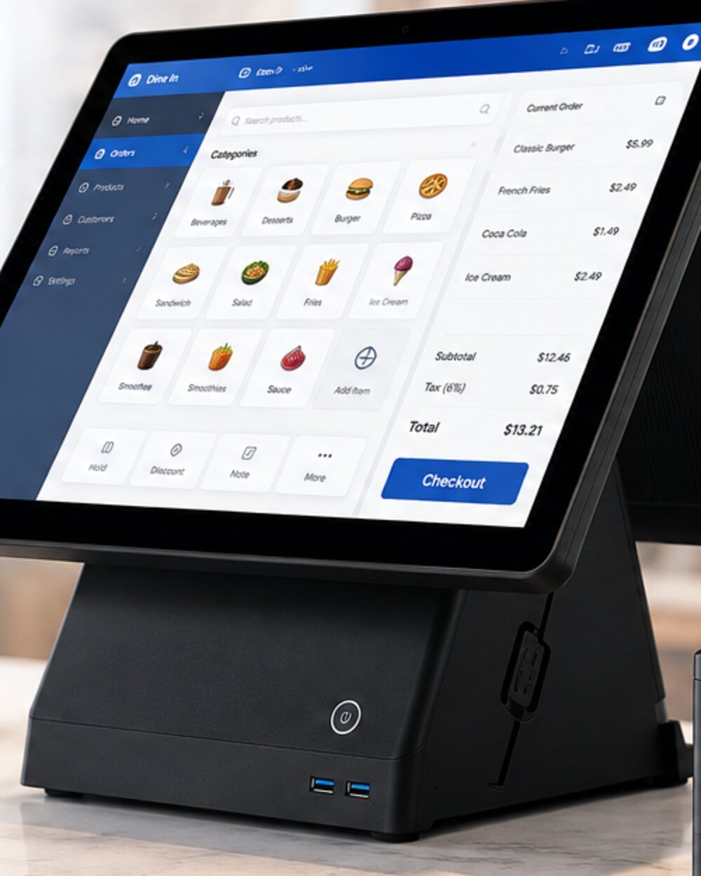 QivoPos 15.6-inch touchscreen POS system on a counter